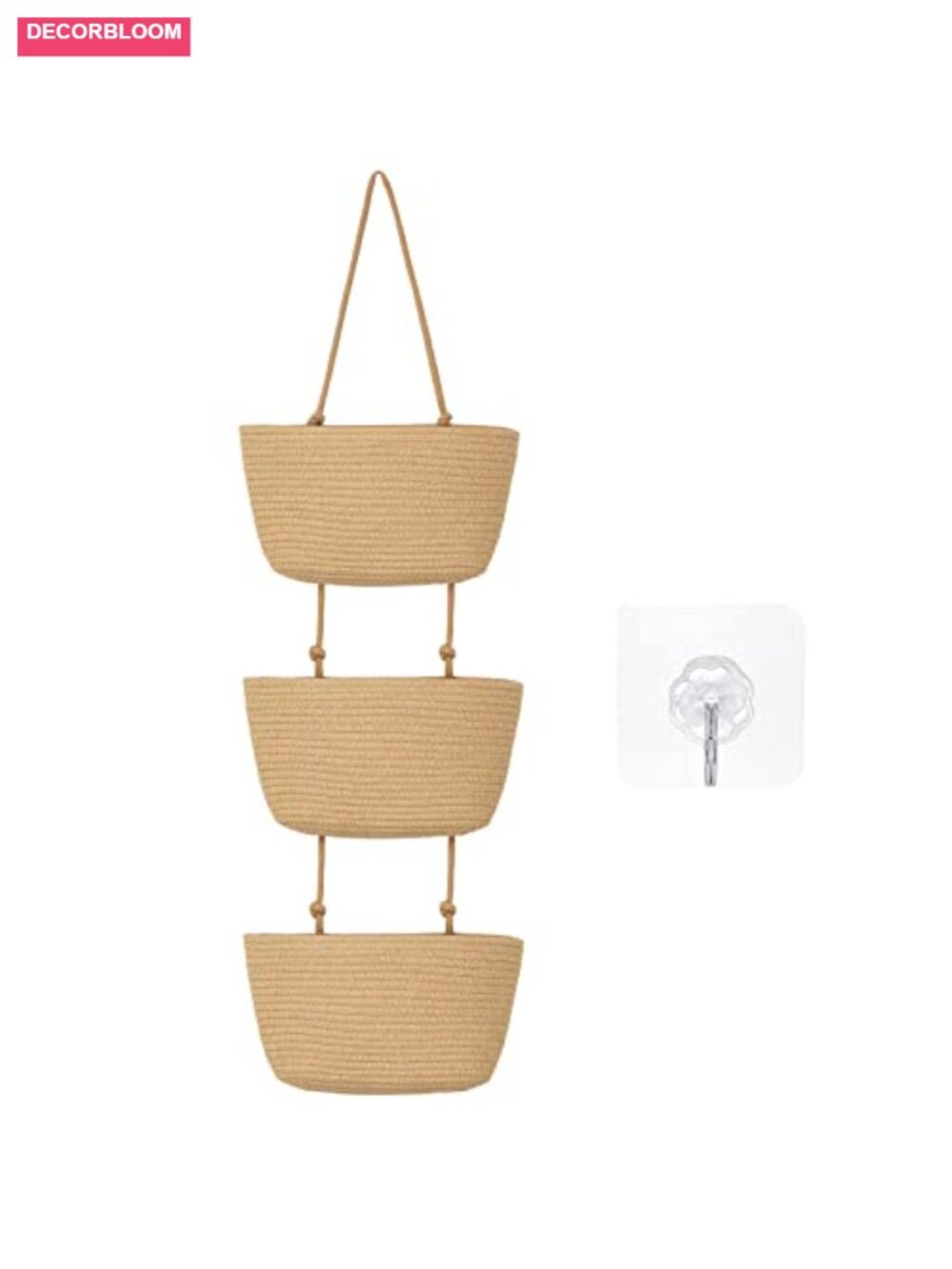 Boho Woven Cotton 3-Tier Over Door Hanging Basket Organizer Storage